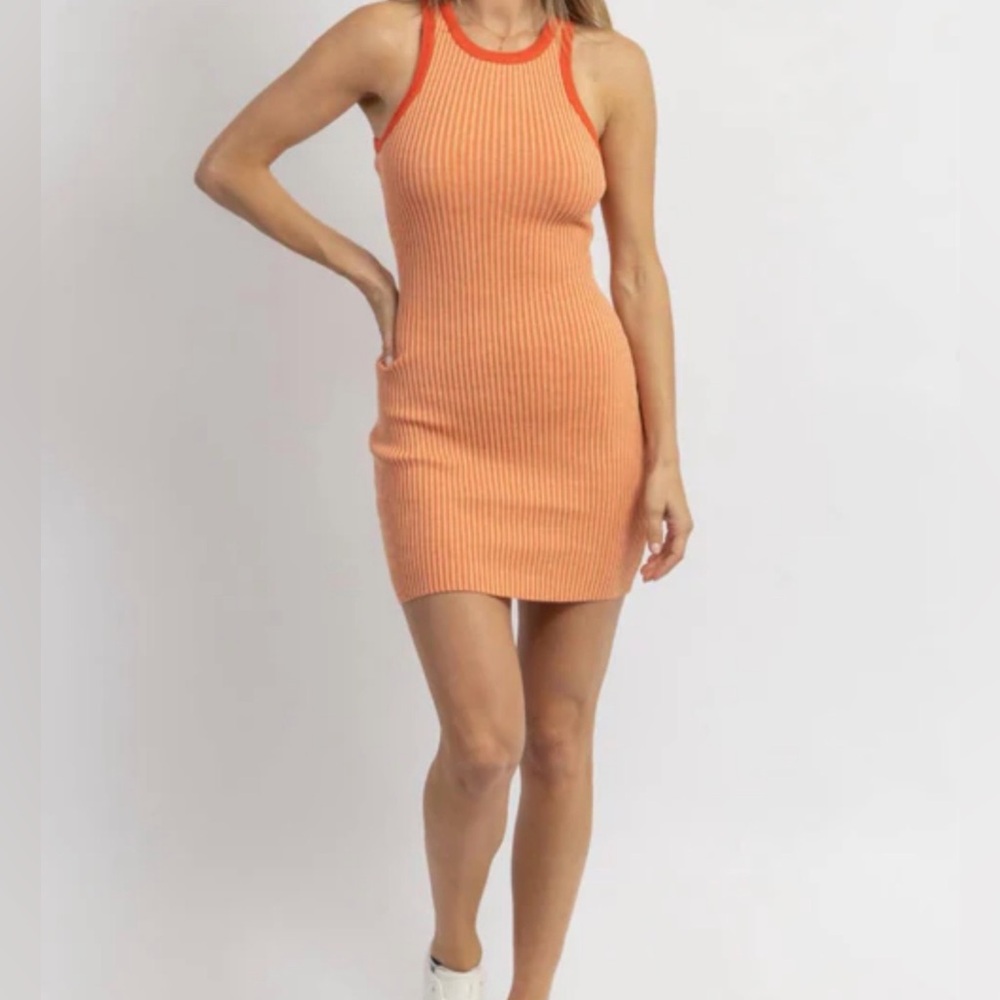 Lane 201 Sleeveless Ribbed Mini Dress in Peach Orange